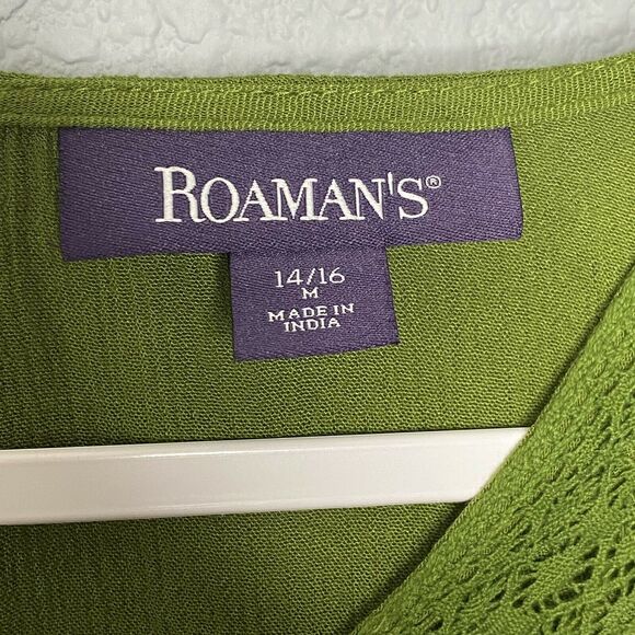 Roaman's Green Long Sleeve Embroidered Shirt Dress Size 14/16 - Picture 5 of 7